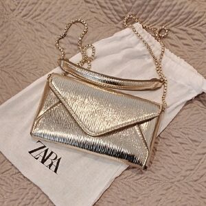 Zara Metallic Gold Shoulder Clutch